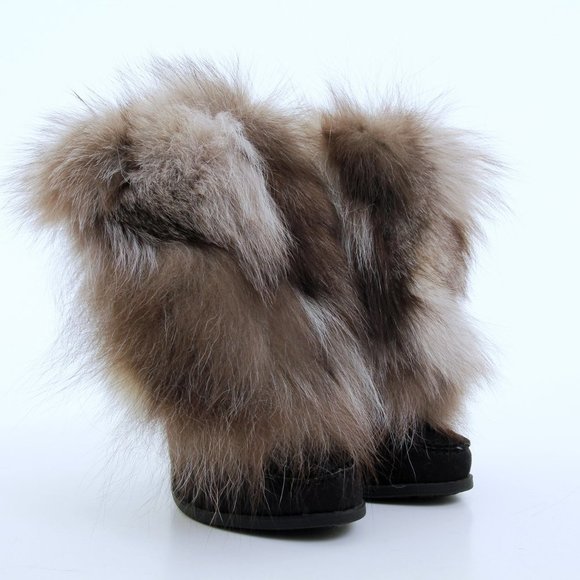 Chinese Laundry Faux Fur Lace Up Heeled Boots in Black Women Size 5.5 - Picture 2 of 12